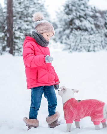 Піжама для собак, теплий зимовий светр, м'який велюр, для цуценят, маленьких та середніх тварин, собак та котів, зелений (Large, Pink)