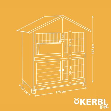 Kerbl Pet Südtirol – просторий вуличний будиночок для кроликів, морських свинок, стійкий до погодних умов, з висувними пластиковими лотками та сінником, 125×87×142 см