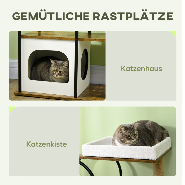 PawHut Cat Tree 1185 см Cat Tree з печерним ліжком і килимком для дряпання Play Ball Tilt Protection для кішок до 5 кг Сільський коричневий