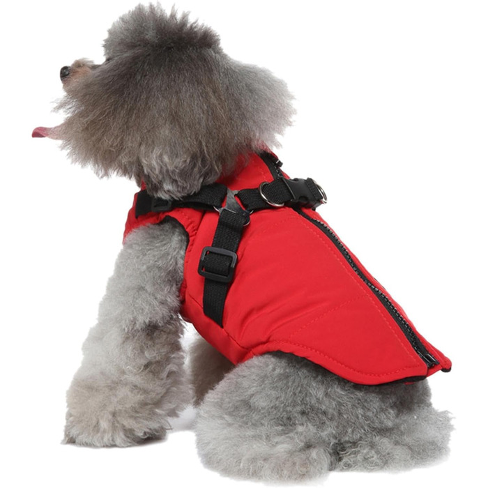 Зимовий теплий одяг для собак - водонепроникна куртка з шлейкою та D-посиланнями, тепла жилетка для цуценят, маленьких, середніх та великих собак (червоний, 2XL)