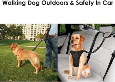 Автомобільний ремінь безпеки для собак Lukovee (2 шт.), регульований, з еластичним шнуром та світловідбиваючими елементами, для подорожей та повсякденного використання