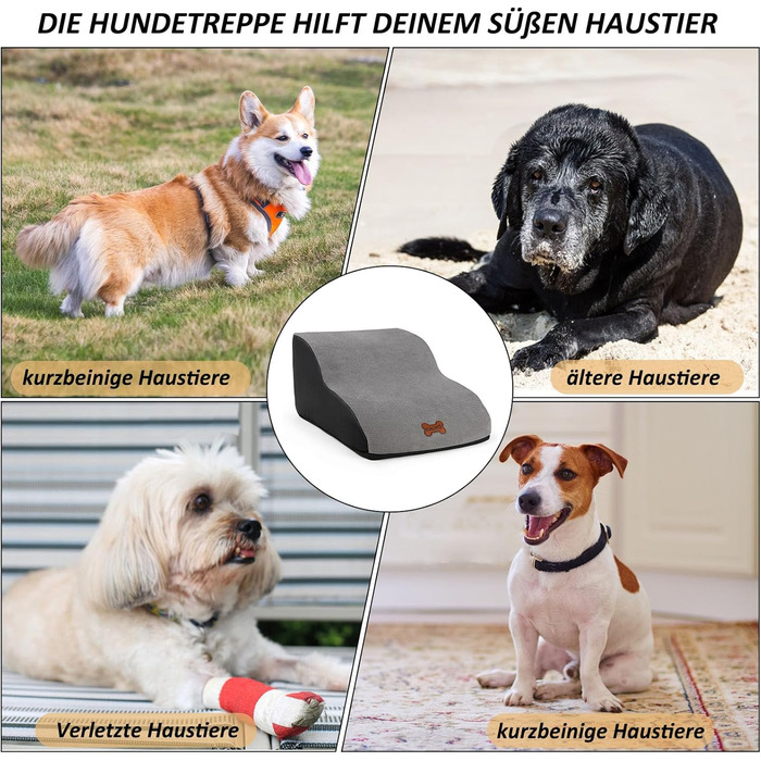 Сходинки для собак Caliyo: 2 сходинки, для маленьких собак та котів, 26 см, знімний чохол та протиковзка підставка, для ліжка, дивану та авто (55×40×26cm), сірі