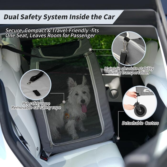 Візок для собак EchoSmile для маленьких та середніх собак до 20 кг, для бездоріжжя, складаний, з подвійними гальмами, ременями безпеки та сітковими віконцями, сірий