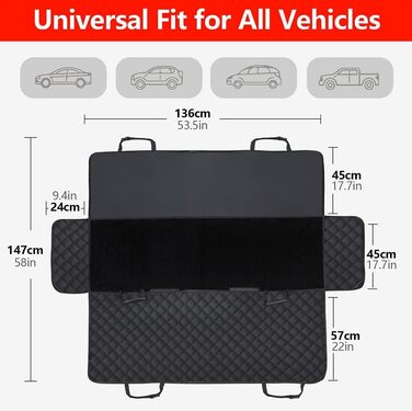 Універсальний килимок для собак у машину 4-в-1 - захист заднього сидіння, водовідштовхувальний та стійкий до подряпин - килимок для собак в авто, підходить для легкових, вантажних та позашляхових автомобілів, 137×147 см (Чорний)