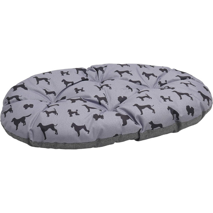 Матрац для собак Rosewood All Seasons Oval – великий, 94 см – двосторонній, з принтом собак & сірий, з виглядом льону – можна прати, зручний & для використання цілий рік (довжина 49 x ширина 67 x висота 7 см)