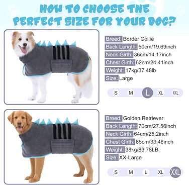 Рушник для собак з мікрофібри, швидковисихаючий, регульований, надзвичайно поглинаючий для середніх та великих собак, легко одягається (Сіро-зелений, Сіро-блакитний, S)