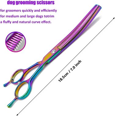 Професійна витончена ножиця для грумінгу собак 7 дюймів, з японської сталі 440C, фіолетового кольору. Зменшує товщину шерсті на 30-60%.