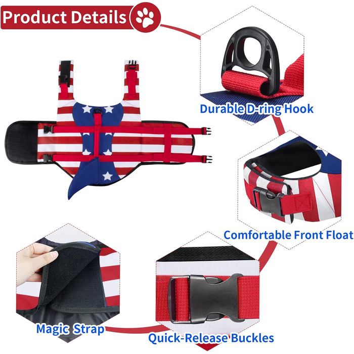 Жилет для плавання собак Malier, Ripstop, висока плавучість, для малих, середніх та великих собак, рятувальний жилет, яскраві кольори, X-Small