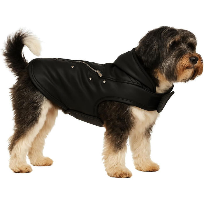 Зимовий теплий одяг для собак – Серджіо – Штучна шкіра з флісовою підкладкою – Фламінго (Чорний, A:35см)