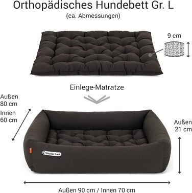 Ортопедичне собаче ліжко Doctor Bark - миється до 95°C, гігієнічне, без запаху, для середніх собак, з м'якою підстилкою (L - 90x80 см, коричневе)