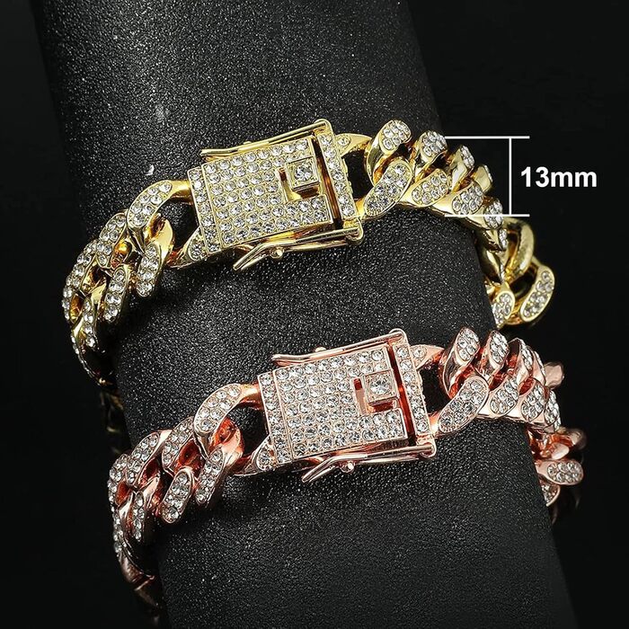 Рожево-золотий собачий ланцюжок з діамантами, кубинський ошийник, металева собача прикраса, 60 см