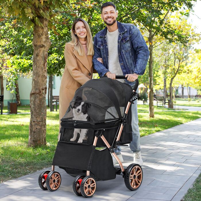 Візок для собак YITAHOME, чорний, для маленьких собак, з обертовим ручками, сітчастими вікнами та гальмами