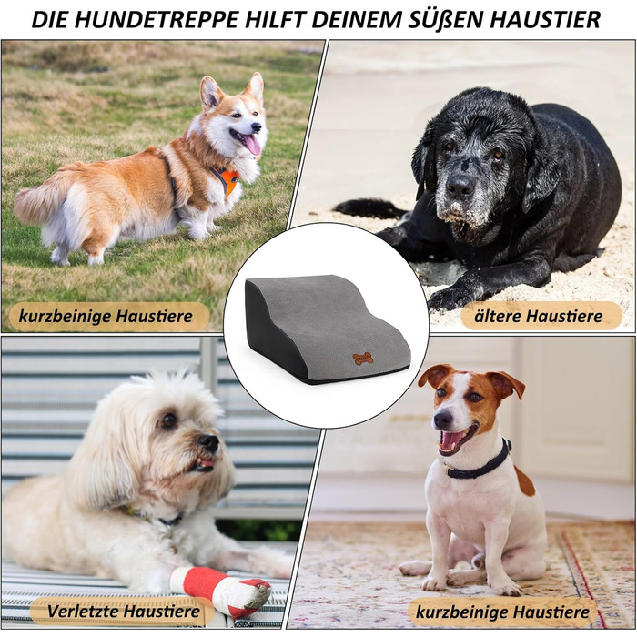 Сходинки для собак Caliyo, 2 сходинки, сірі. Для маленьких собак та котів, 26 см заввишки, з миючим покриттям та протиковзкою основою. Підходять для ліжка, дивану та автомобіля (55×40×26см)