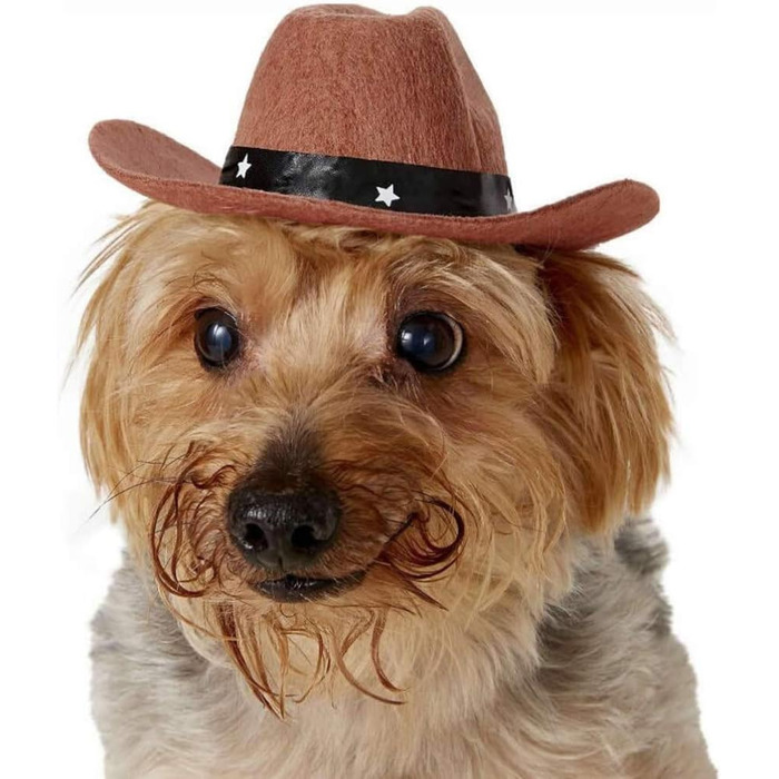 Капелюх ковбойський для собак та котів POPETPOP – веселі святкові капелюхи для домашніх тварин, аксесуари для костюмів на Хелловін та Різдво (колір кавовий)