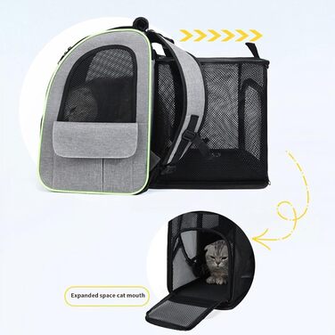 Транспортна сумка для тварин: переноска для котів та інших домашніх улюбленців. Розширювана, дихаюча, складна, для подорожей, прогулянок, транспортування. Сіра з зеленими вставками