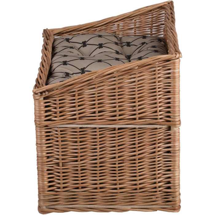 Двоярусна котяча хатинка з плетіння з лози, котячий кошик, хатинка для котів з подушкою та вікном (бежевий, натуральний)