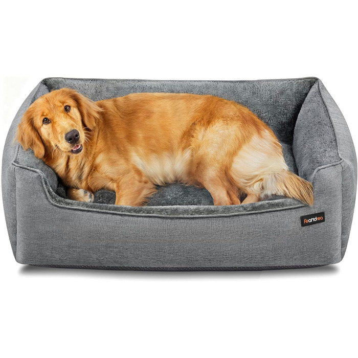Feandrea лежанка для собак, м'яка подушка, корзина для собак, підняті бортики, неслизьке дно, знімна та пральна наволочка, XL, для великих собак, 100 x 75 x 25 см, світло-сіра