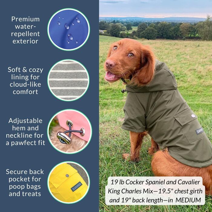 Водонепроникна куртка для собак DJANGO Highland, оливковий, розмір M, з капюшоном та отвором для шлейки