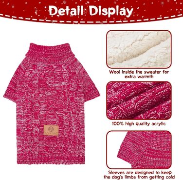 KOOLTAIL Пуловер з коміром-стійкою для собак, теплий зимовий одяг, червоний, розмір S/M