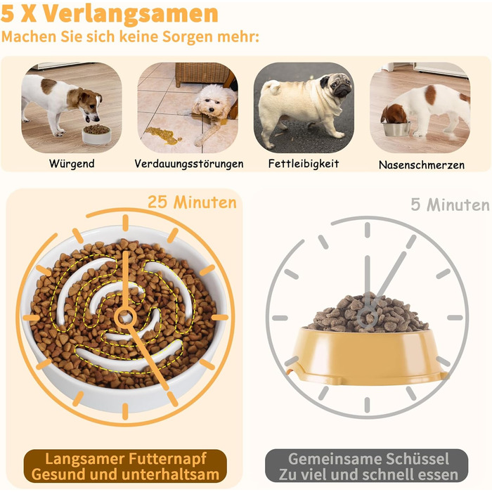 Миска для собак антиблік з кераміки, піднята - миска для собак на бамбуковому антиковзному підставці, миска для повільного годування, для собак маленьких та середніх порід, біла, діаметр 17 см, 1.25 CUP
