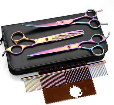 Професійний набір ножиць для собак 7.0 дюймів: набір ножиць для грумінгу, вирівнювальна ножиця, ножиці для грумінгу домашніх тварин, ножиці для стрижки собак з нержавіючої сталі 440C