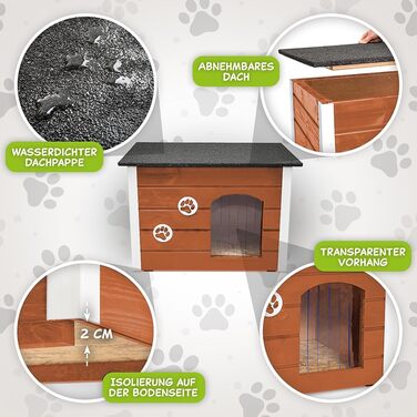 Будка для собак середніх порід Outentin - теак, 76x60x60 см - тепла, ізольована, для вулиці