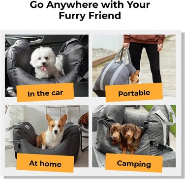 Підвищення для собак у машину FUNNYFUZZY: зручне та безпечне місце для маленьких собак, з кишенями та поводом, знімний наповнювач, 2 місця, нейлон