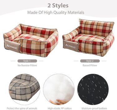 Ортопедичне ліжко для собак PETCUTE, велике, середнє, знімний чохол, неслизьке дно, м'яке диван-ліжко, сірий, з підтримкою спини (L, червона спинка)