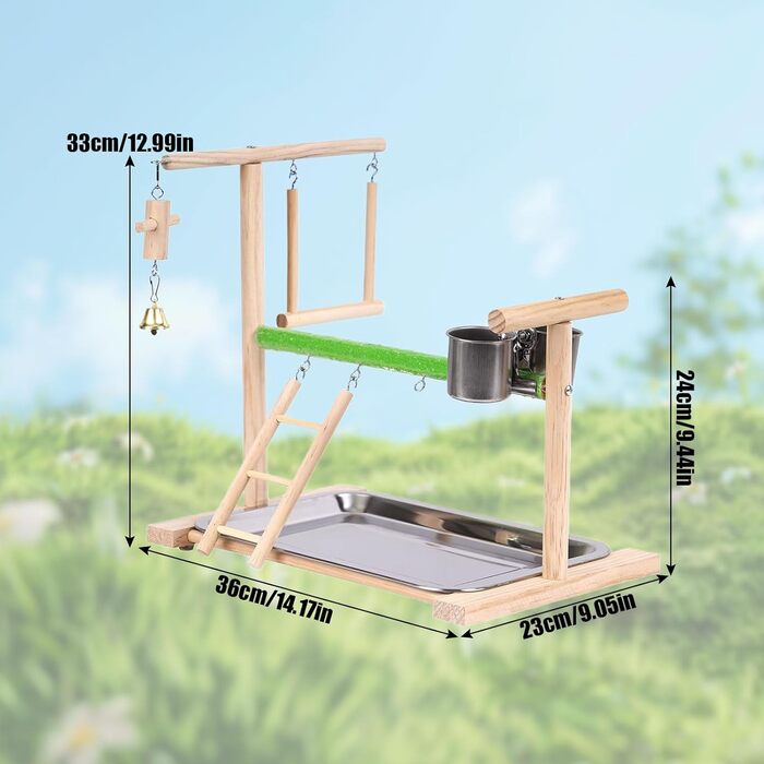 Дерев'яний ігровий комплекс Vogel Spielplatz для хвилястих попугаїв, канарів та інших птахів. Комплект з годівницями, сходами та гойдалкою.