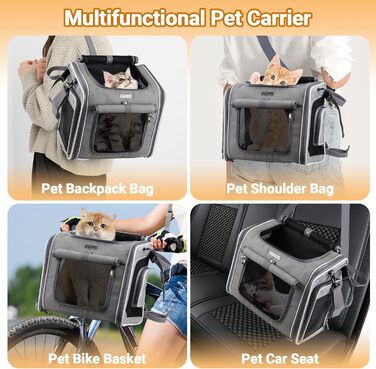 Корзина для собак на велосипед, знімний розширюваний велосипедний кошик для тварин з 4 сітчастими віконцями, корзина для велосипеда з регульованим плечовим ременем для котів та маленьких собак (підходить для ваги до...)