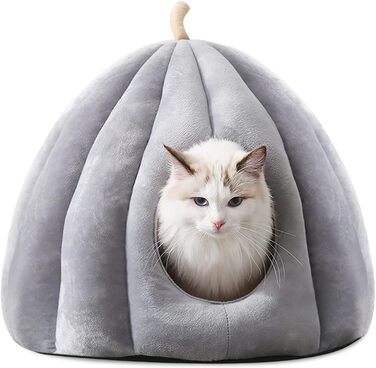 Котяча та собача хатинка-іглу ALLSOPETS, м'яке ліжко знімна подушка, для котів, собак і дрібних тварин, сіре, розмір L