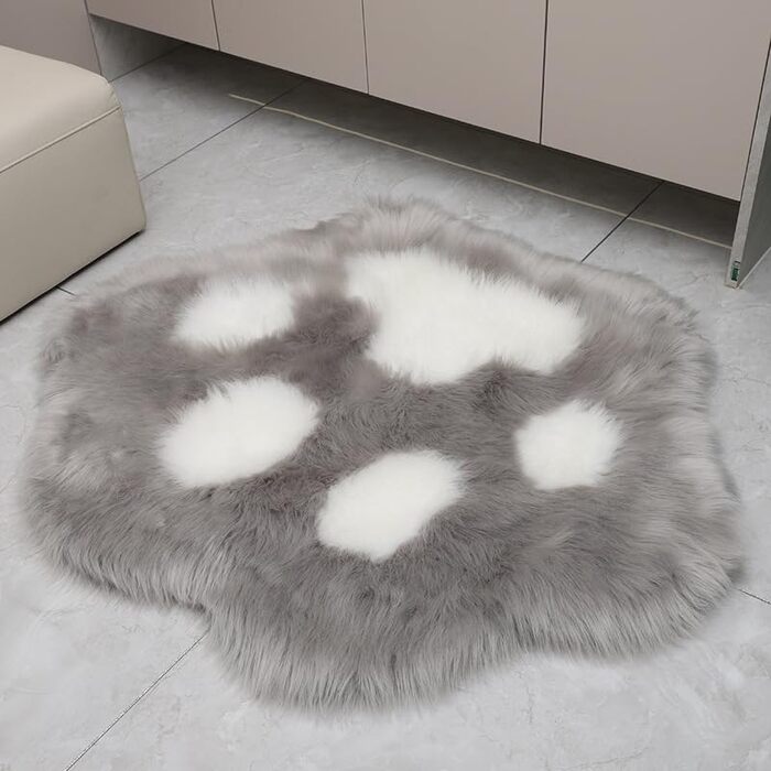 М'який килим з лапками собаки, пухнастий килим для ліжка, дивана, спальні, 70x59 см, сірий
