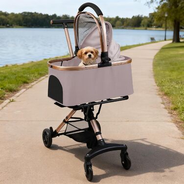 Візок для собак 3 в 1, складний, для маленьких собак та котів, знімний кошик, візок-кіндерваген, сітка, оксфордська тканина, до 20 кг (Темно-зелений, Рожевий)