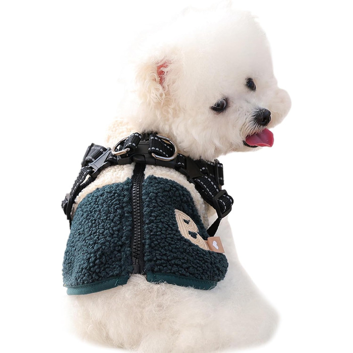 Зимовий теплий одяг для собак, водонепроникний, з підкладкою, з отвором для шлейки, для холодної погоди, для маленьких та середніх собак, зелений/білий