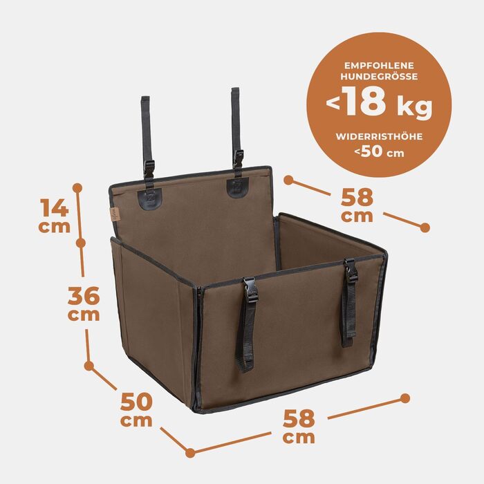 Автокрісло для собак WUGLO Extra Stable, коричневе, для собак середніх розмірів, з 4 ременями, водонепроникне