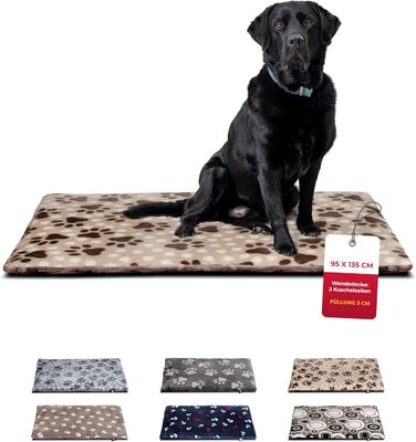 Лежак-деко HS-Hundebett XL 95x135 см, двосторонній, бежевий, для собак, м'який з 3 см наповненням, для дивана, авто і клітки, вироблено в Німеччині