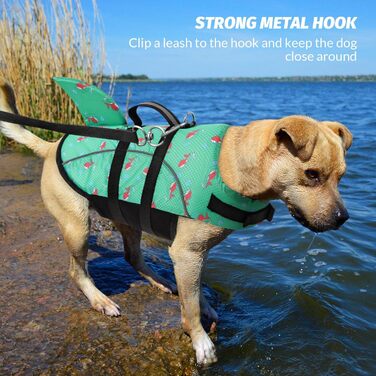 Жилет рятувальний для собак Queenmore, великий, зелений, Ripstop, висока плавучість, зручний ручка для підйому