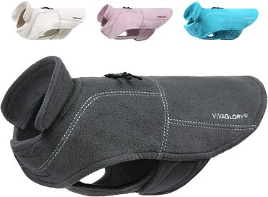 Теплий зимовий одяг для собак VIVAGLORY Softpad - флісова куртка з захистом живота, світловідбиваючий, регульований, сірий, XXS (31-36см, 20см)