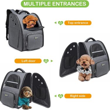ALLSOPETS рюкзак для собак і котів, дихаючий, складаний, з безпечним гачком, переноска для подорожей і прогулянок, темно-сірий
