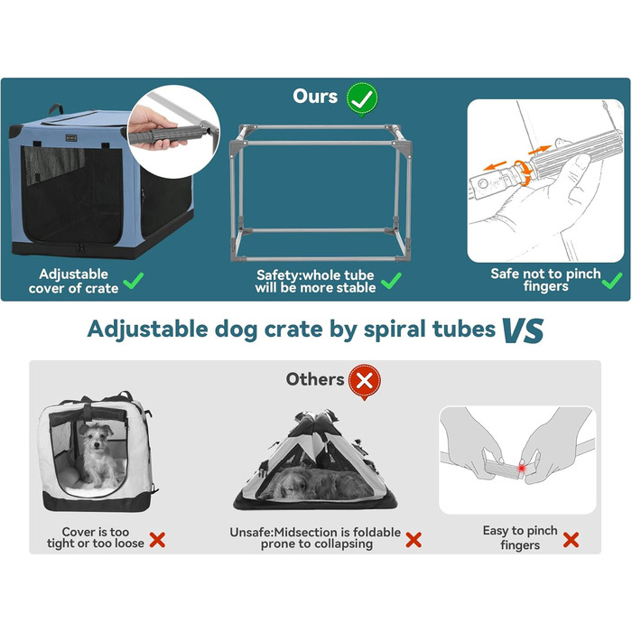 Клітка для собак Petsfit: складана переноска з регульованим чохлом та металевим каркасом. Підходить для собак великих, середніх та маленьких порід. Легка у зберіганні.