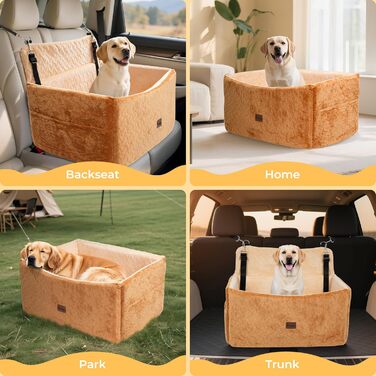 Автокрісло для собак великих та середніх порід до 27,2 кг - З піднятою передньою частиною 35,6 см, подушка з Memory Foam, знімний, миючий чохол, коричневе