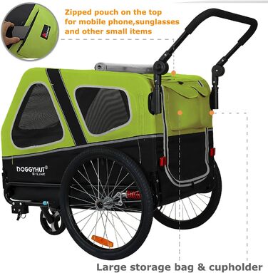 Doggyhut S-Line XL: велосипедно-колясочний візок для собак до 45 кг (зелений/чорний)