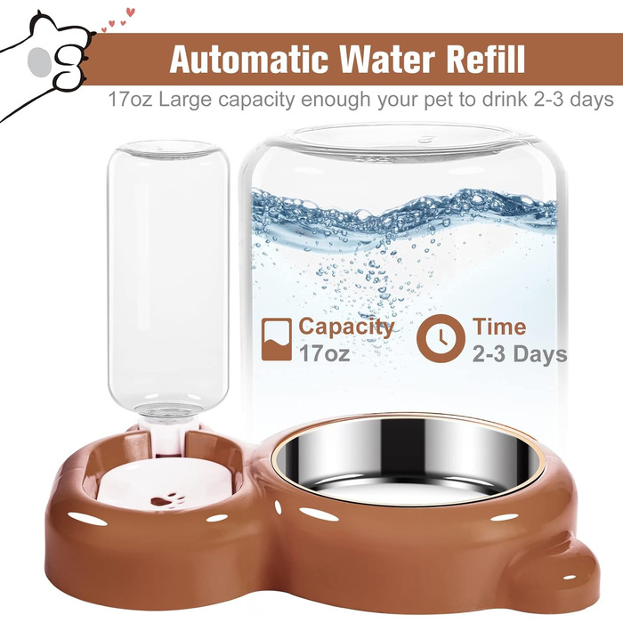 Набір мисок для собак і котів з диспенсером води та миска з нержавіючої сталі (колір: коричневий)