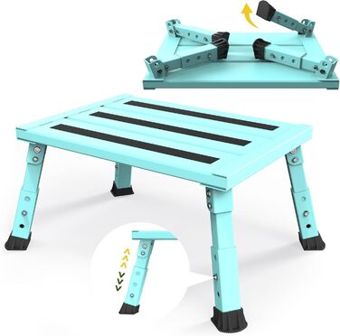 Алюмінієва розкладна сходинка-підставка, 300 кг, 3 сходинки, регульована висота, широка антиковзаюча поверхня, для автодому, саду та сходи для собак, легка та складна (зелена)