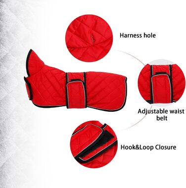 Зимовий теплий пуховик для такс, тепла куртка для собак, пуховик для вулиці з регульованим поясом та отвором для поводок, для середніх та маленьких такс - червоний, розмір S
