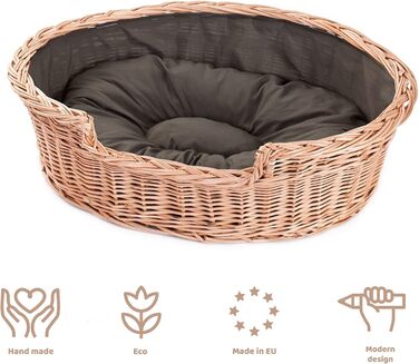 Плетений кошик для собак і котів з подушкою e-wicker24, натуральна лоза