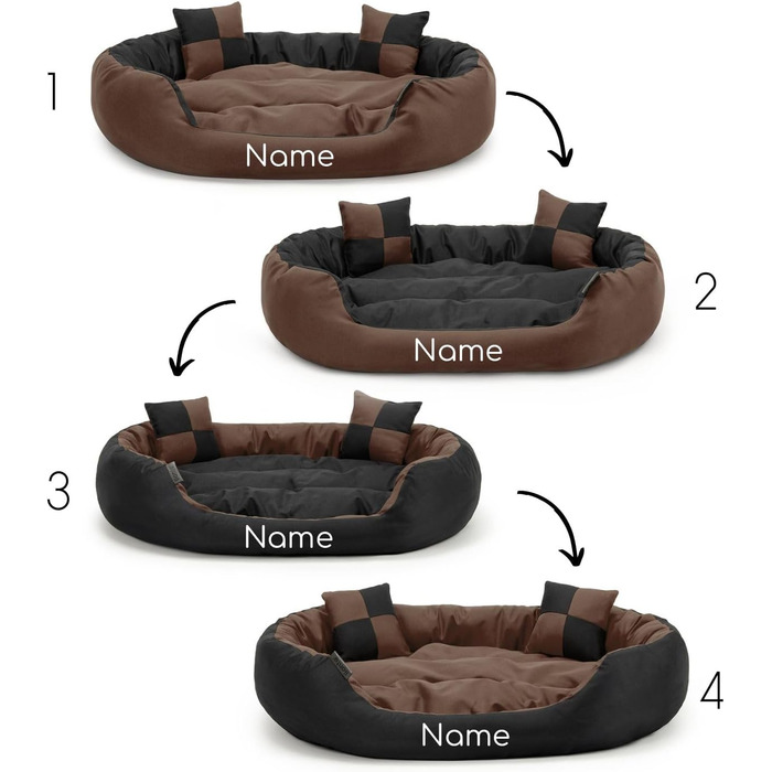 Крісло-ліжко для собак та котів Lionto 4-в-1 з поворотним подушкою, 85x70 см, міцний оксфорд, водонепроникне, з глибоким входом, з декоративною подушкою (чорний/коричневий)