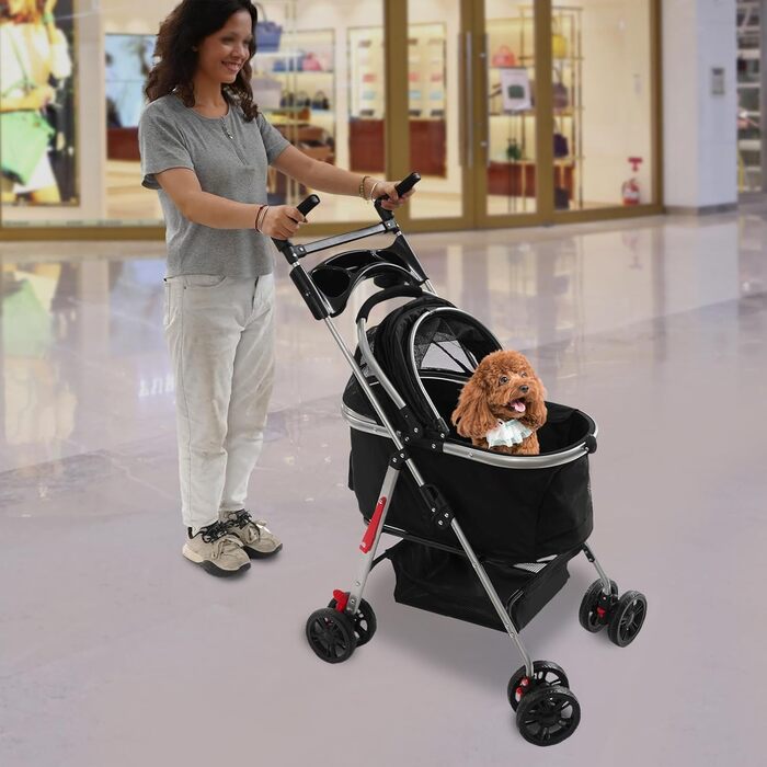 Візок для собак та котів, складаний, чорний, 50x60 см