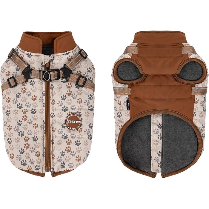 Зимова куртка для собак на шлейці, для маленьких та середніх собак, водонепроникна, регульована, коричнева, розмір L