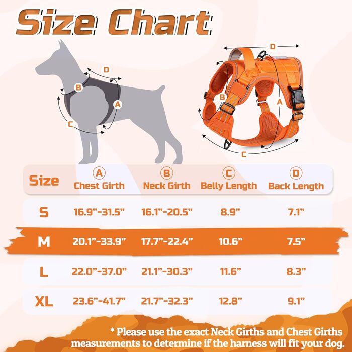 Нагрудник для собак Rabbitgoo середнього розміру, анти-тяга, регульований, з ручкою, міцний, тактичний, з металевими пряжками, для прогулянок (M, Помаранчевий)